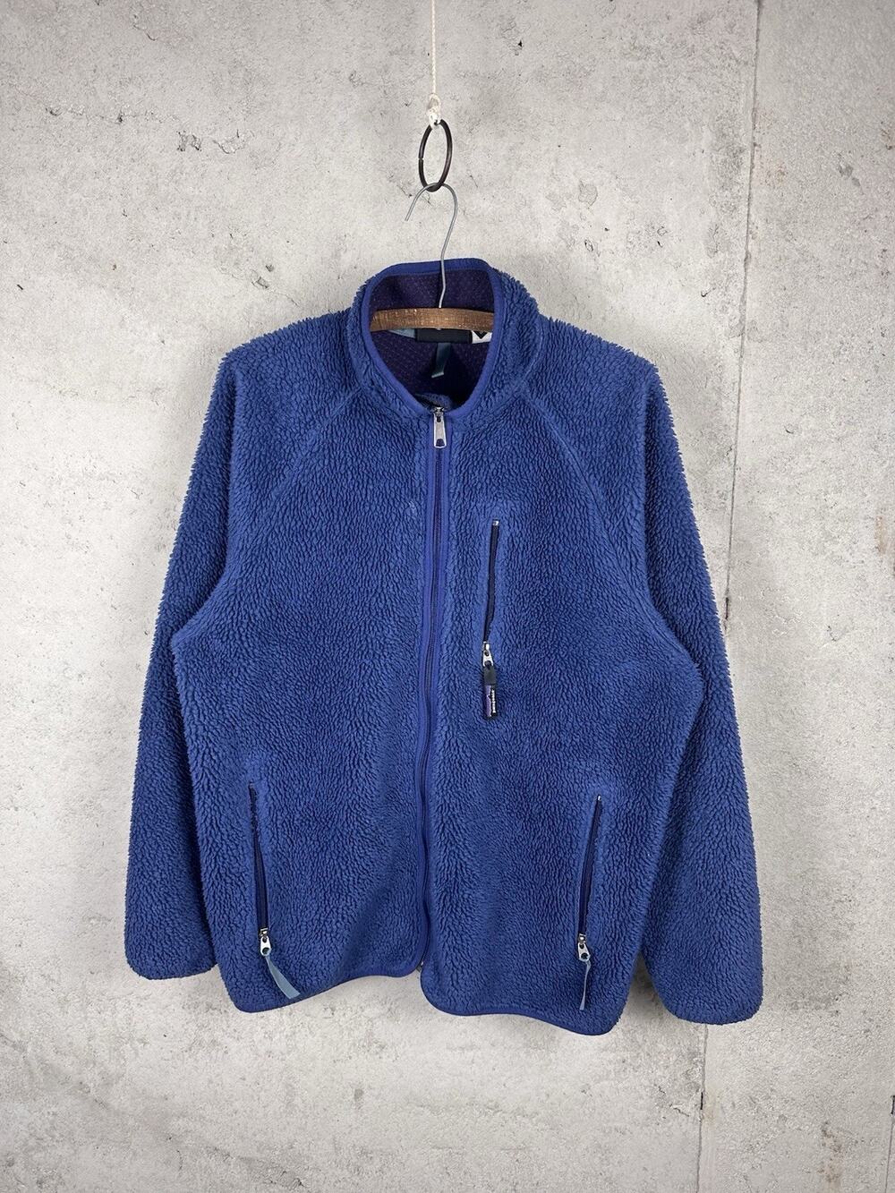 Vintage 90s Patagonia Deep Pile Retro Made In USA Navy Blue Fleece Jacket Sz LRG